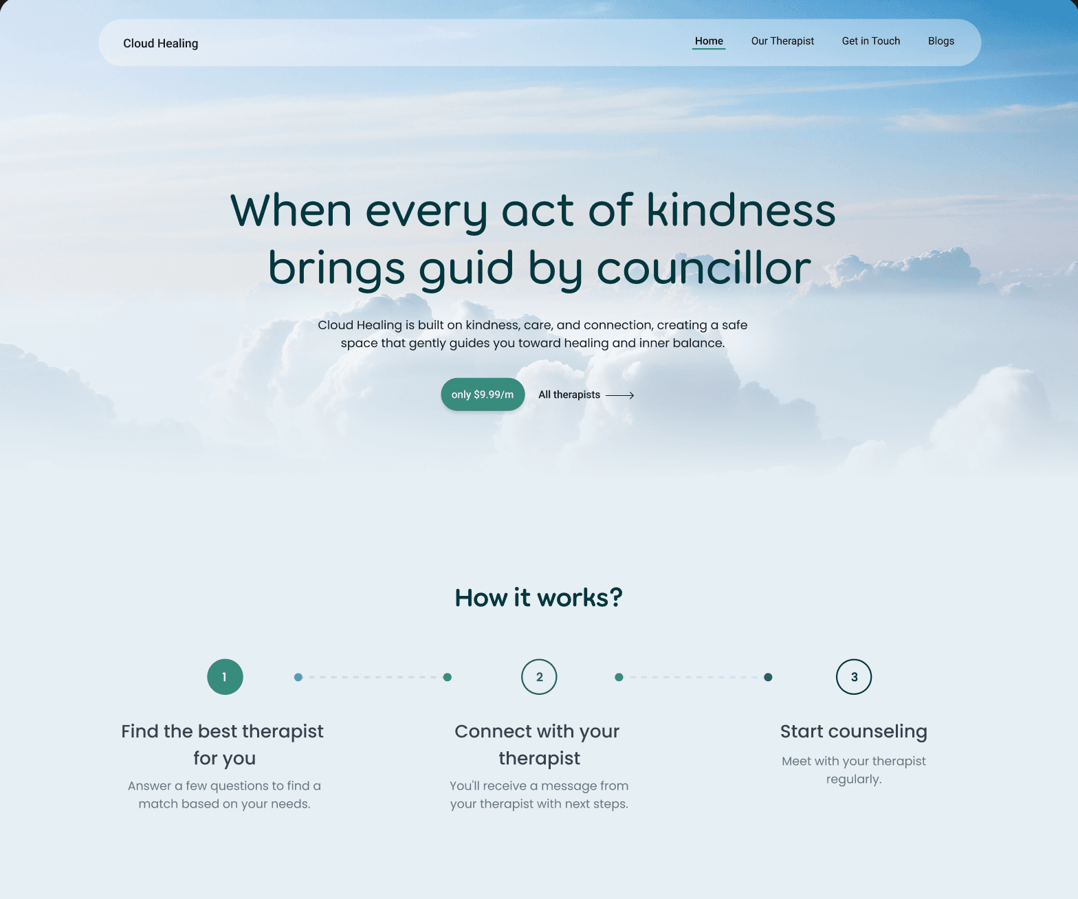 Screenshot of Cloud Healing - Professional Blog Website for therapists